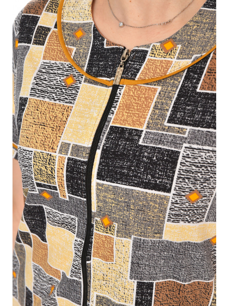 Халат женский полубатальный коричневого цвета с принтом AN-3386 211339C