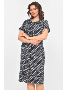 Халат женский полубатальный тёмно-синего цвета с принтом AN-3386 211340C Халат женский полубатальный тёмно-синего цвета с принтом AN-3386 211340C