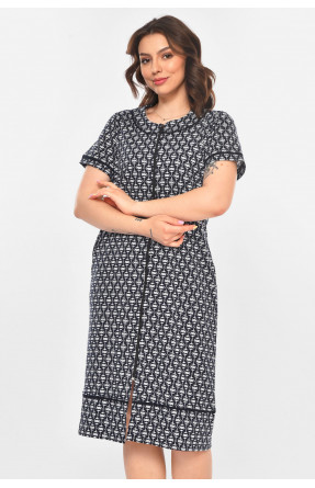 Халат женский полубатальный тёмно-синего цвета с принтом AN-3386 211340C