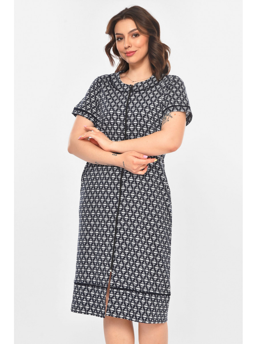 Халат женский полубатальный тёмно-синего цвета с принтом AN-3386 211340C