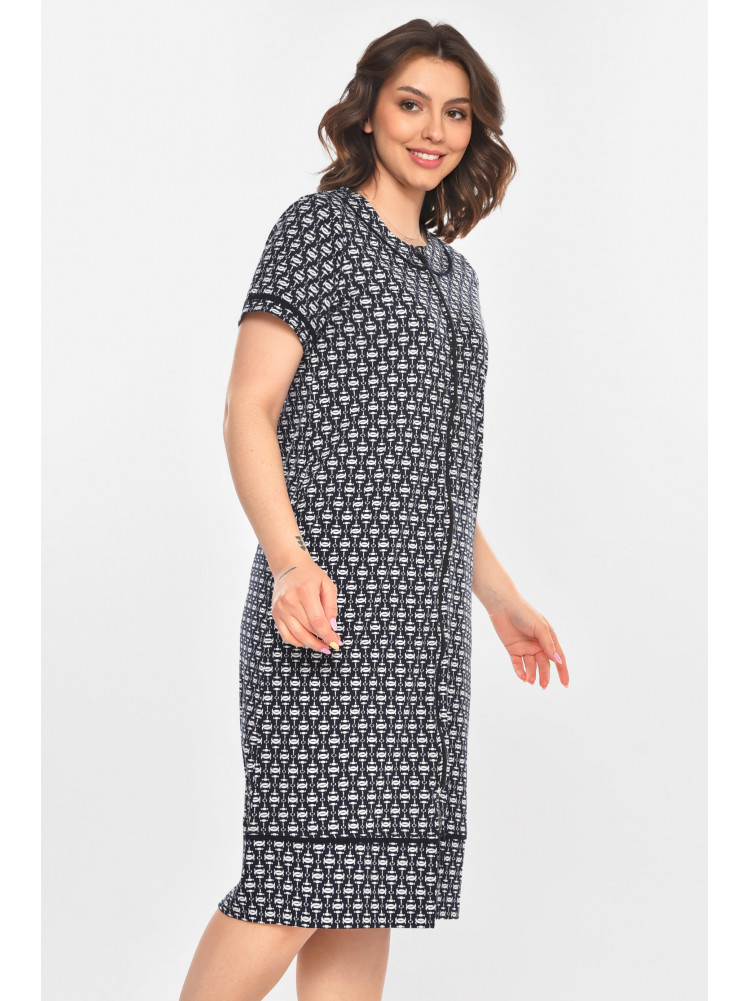 Халат женский полубатальный тёмно-синего цвета с принтом AN-3386 211340C