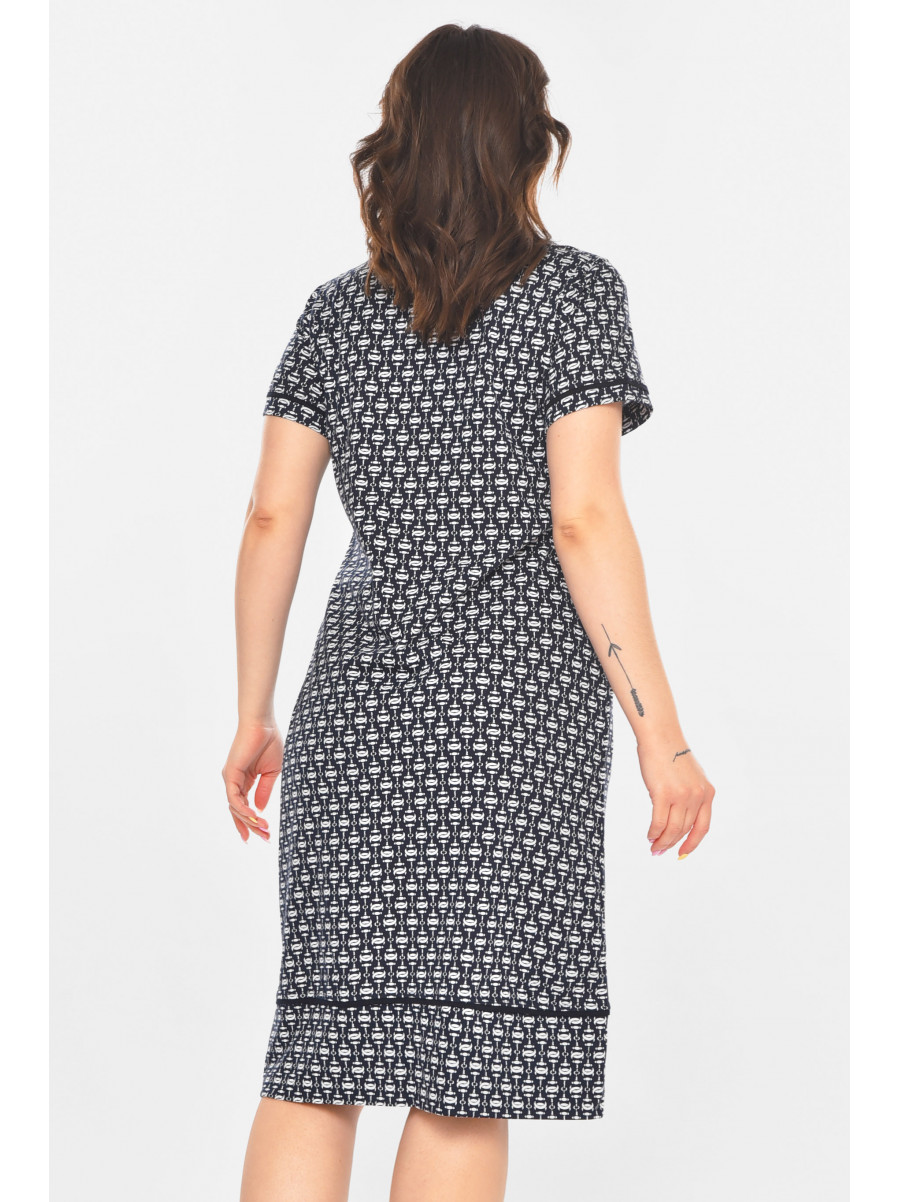 Халат женский полубатальный тёмно-синего цвета с принтом AN-3386 211340C