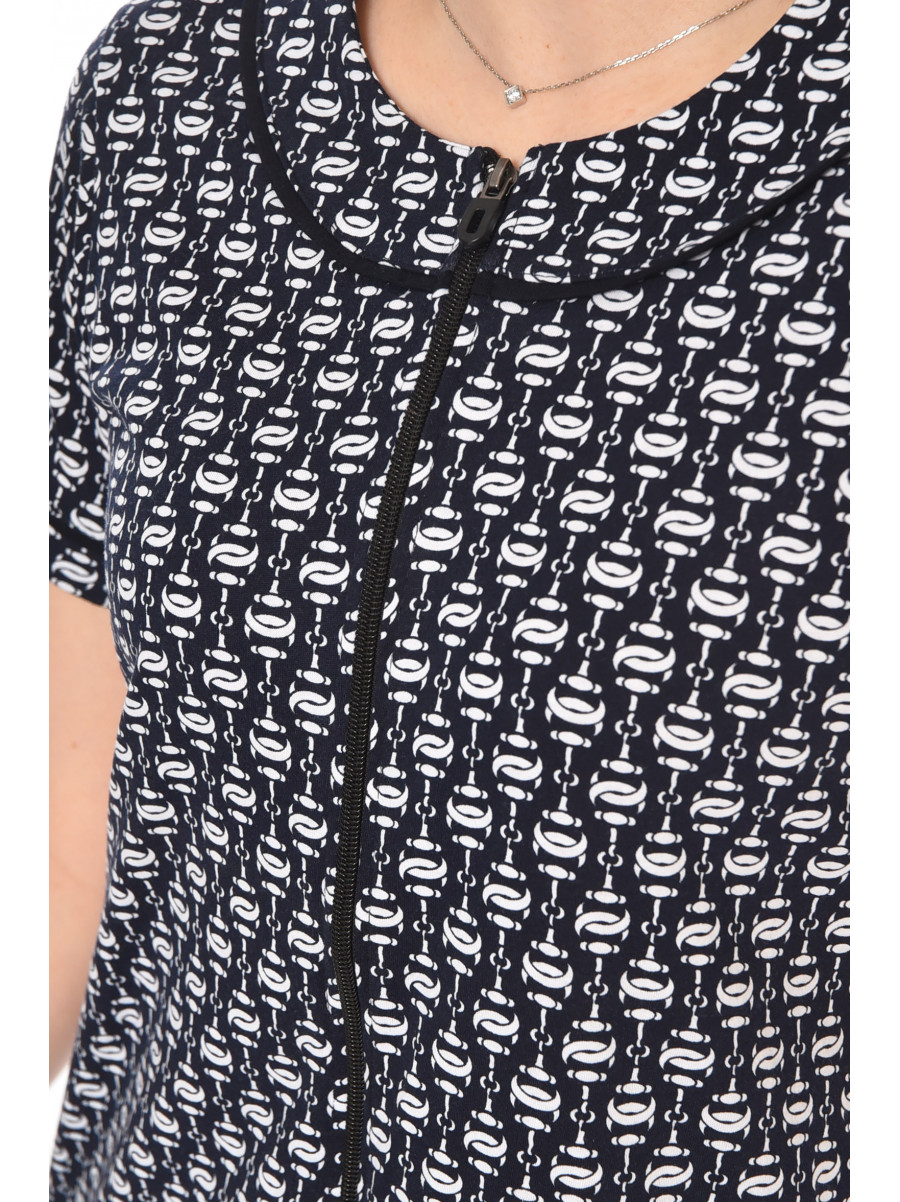 Халат женский полубатальный тёмно-синего цвета с принтом AN-3386 211340C