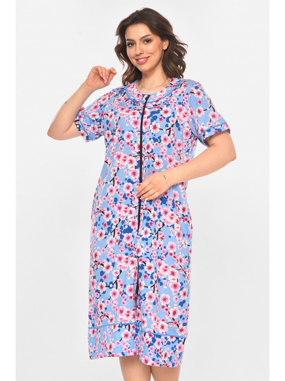 Халат женский полубатальный голубого цвета с принтом AN-3386 211341C