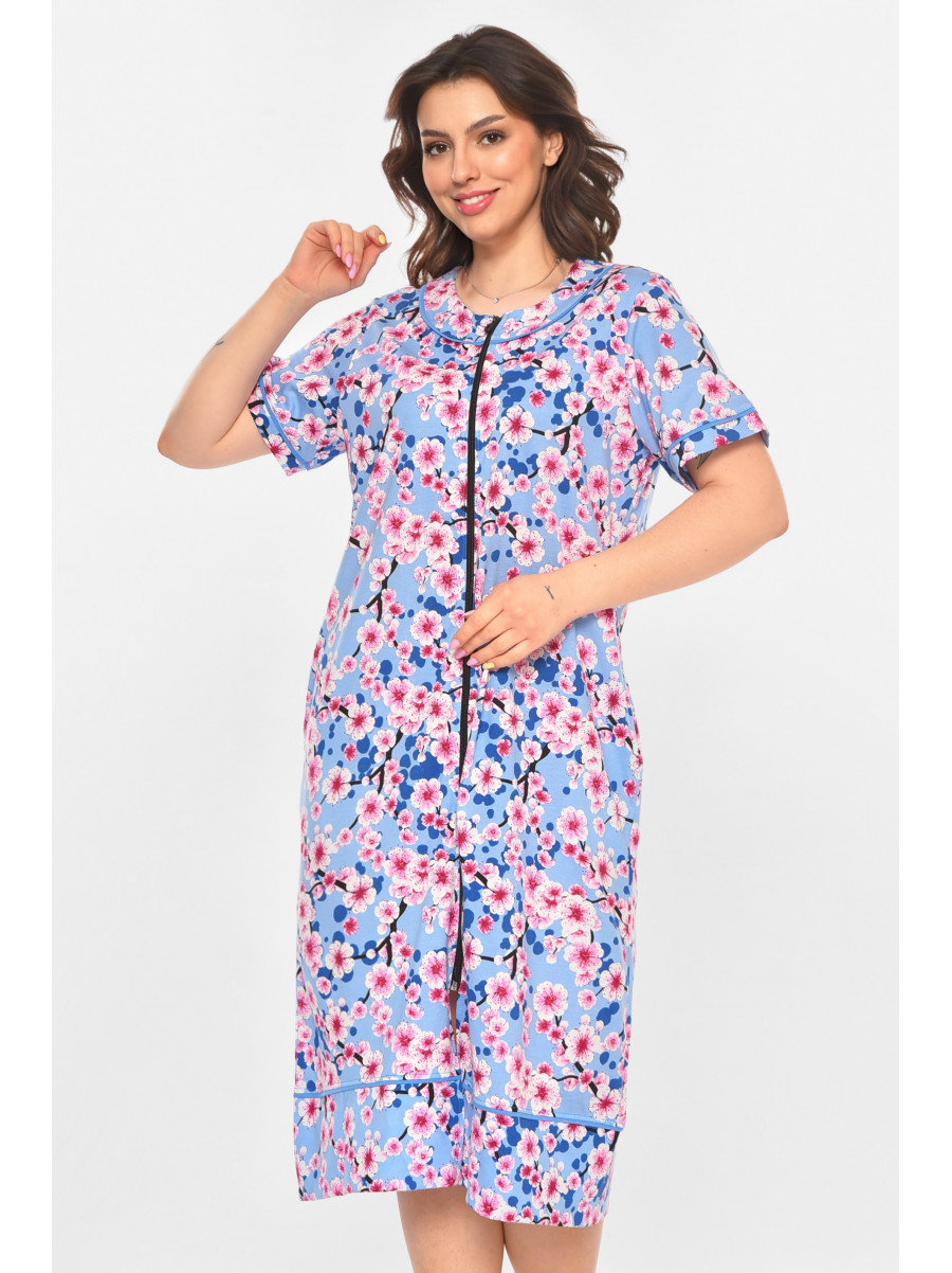 Халат женский полубатальный голубого цвета с принтом AN-3386 211341C