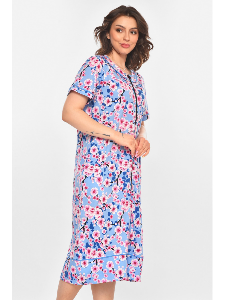 Халат женский полубатальный голубого цвета с принтом AN-3386 211341C