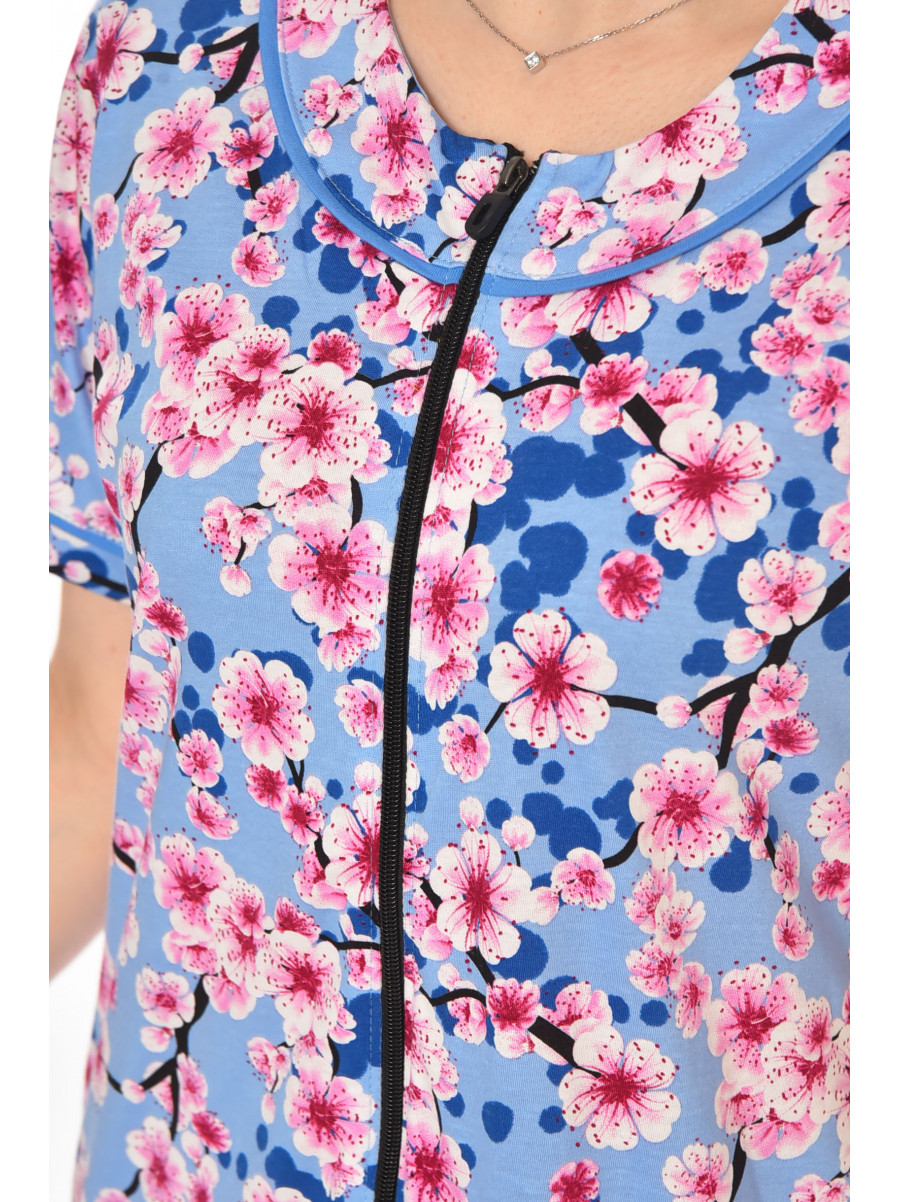 Халат женский полубатальный голубого цвета с принтом AN-3386 211341C