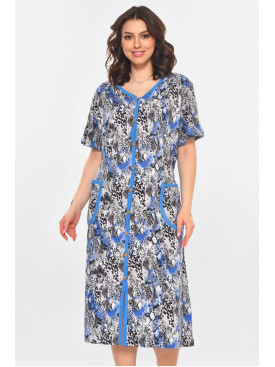 Халат женский полубатальный голубого цвета с принтом AN-3040 211342C