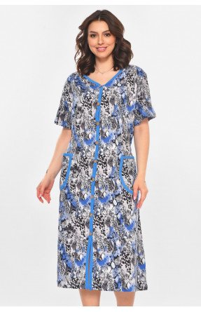 Халат женский полубатальный голубого цвета с принтом AN-3040 211342C