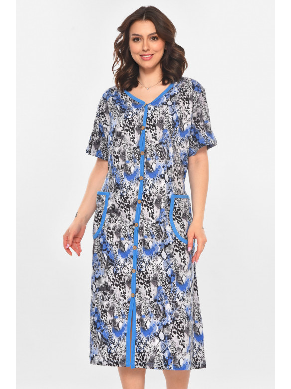 Халат женский полубатальный голубого цвета с принтом AN-3040 211342C