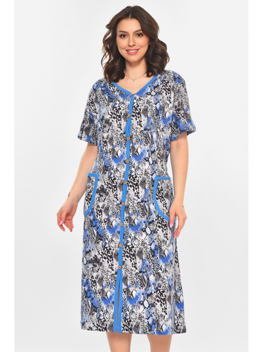 Халат женский полубатальный голубого цвета с принтом AN-3040 211342C