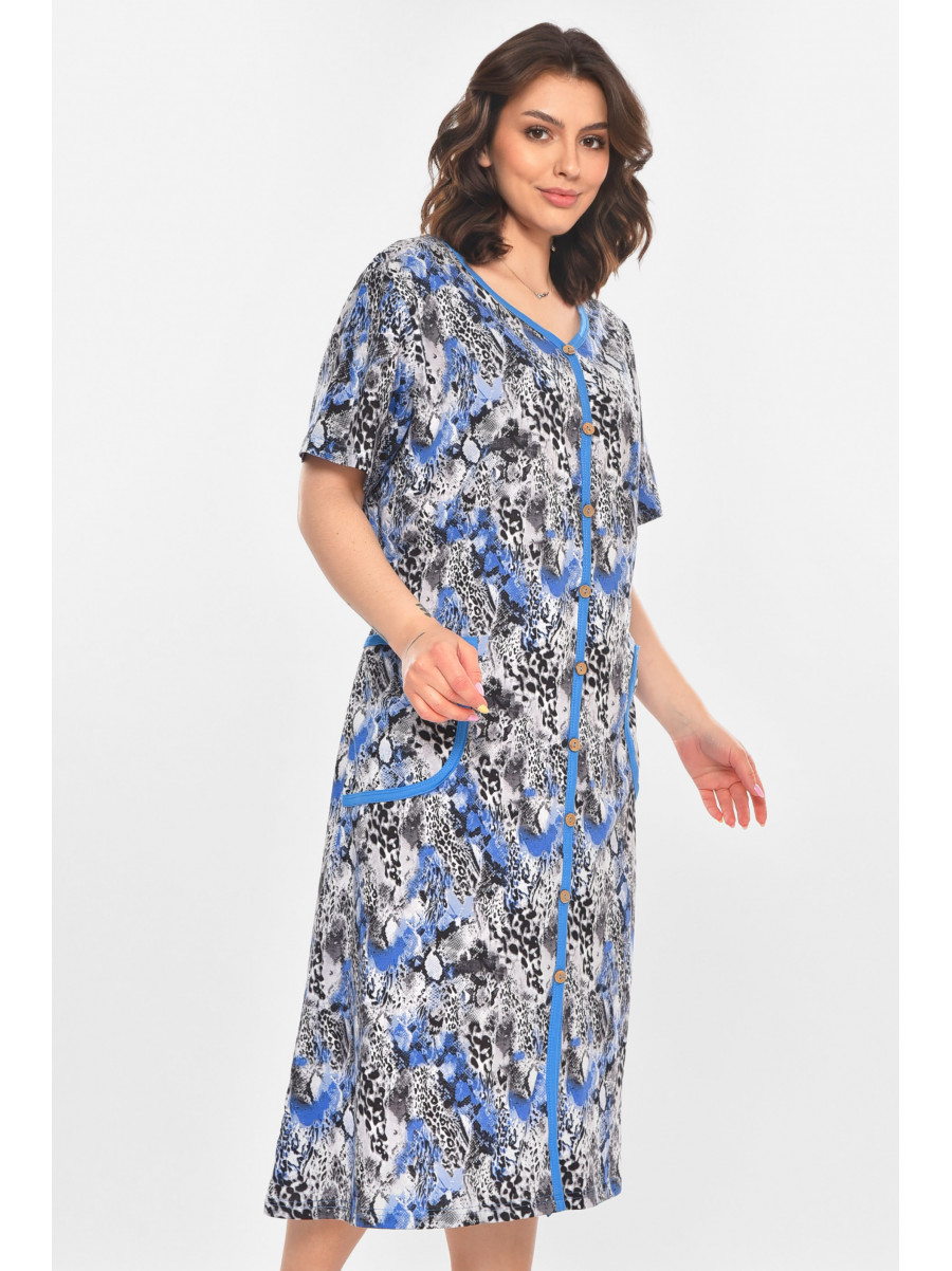 Халат женский полубатальный голубого цвета с принтом AN-3040 211342C