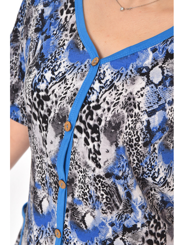 Халат женский полубатальный голубого цвета с принтом AN-3040 211342C