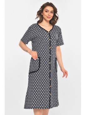 Халат женский полубатальный тёмно-синего цвета с принтом AN-3040 211344C