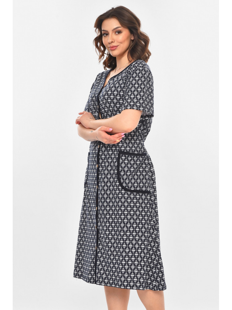 Халат женский полубатальный тёмно-синего цвета с принтом AN-3040 211344C