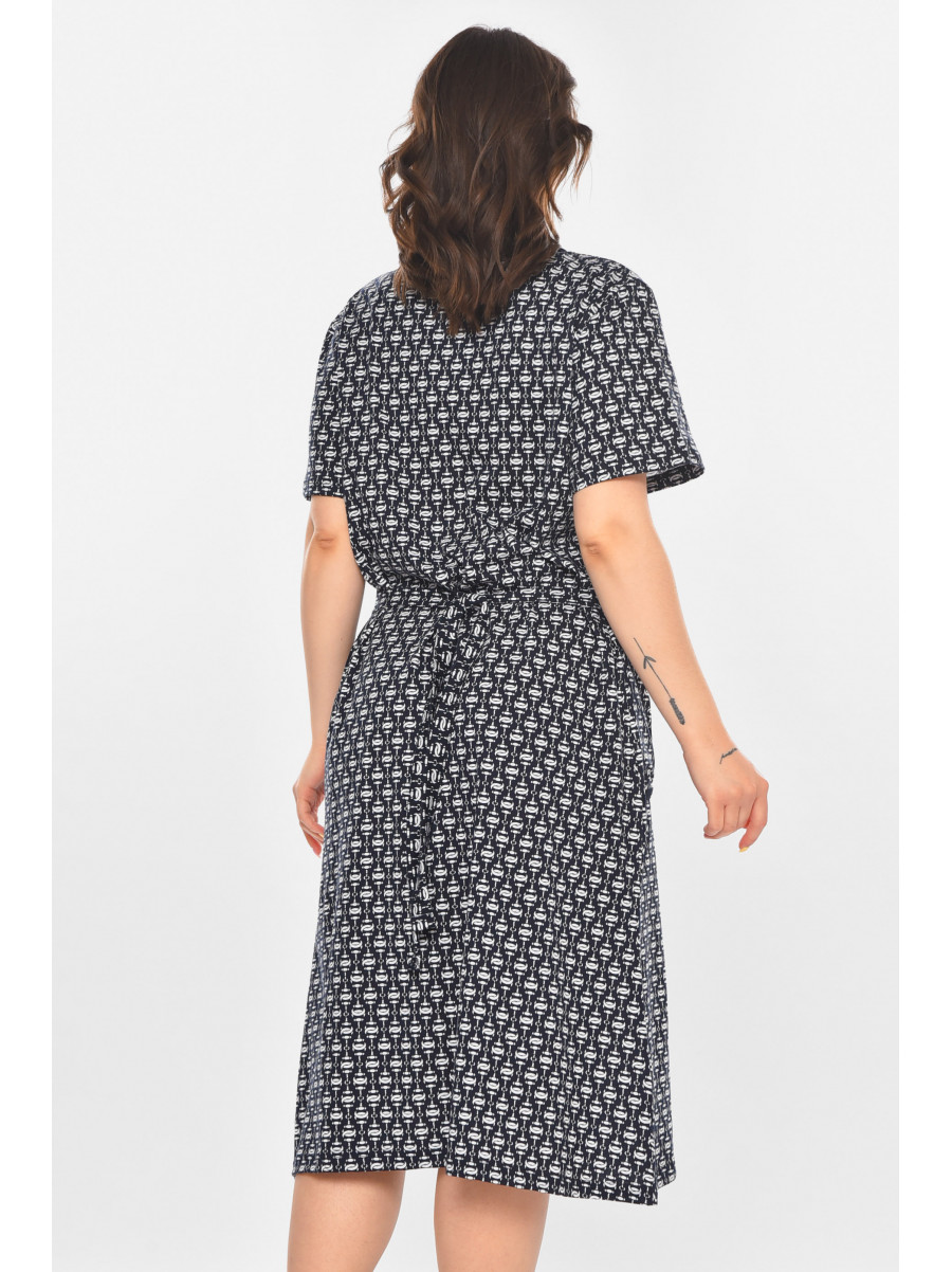 Халат женский полубатальный тёмно-синего цвета с принтом AN-3040 211344C