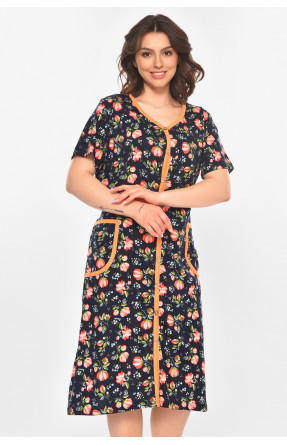 Халат женский полубатальный тёмно-синего цвета с принтом AN-3040 211345C