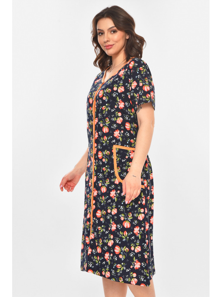 Халат женский полубатальный тёмно-синего цвета с принтом AN-3040 211345C