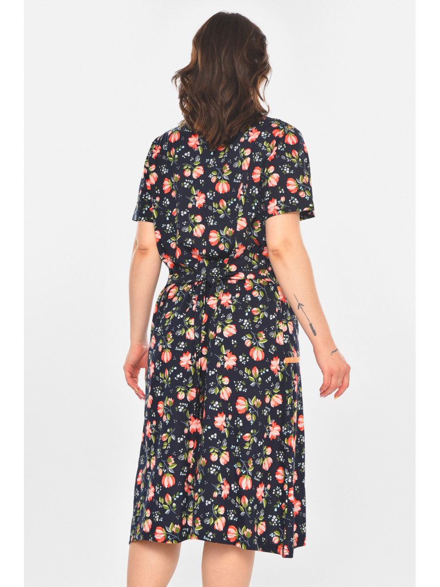 Халат женский полубатальный тёмно-синего цвета с принтом AN-3040 211345C