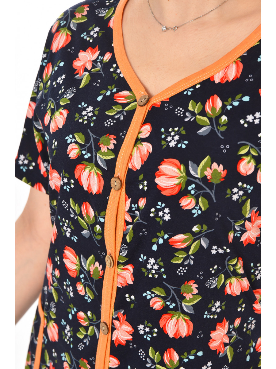 Халат женский полубатальный тёмно-синего цвета с принтом AN-3040 211345C