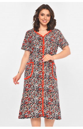 Халат женский полубатальный тёмно-синего цвета с принтом AN-3040 211346C