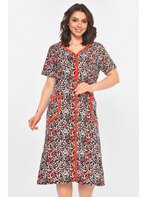 Халат женский полубатальный тёмно-синего цвета с принтом AN-3040 211346C