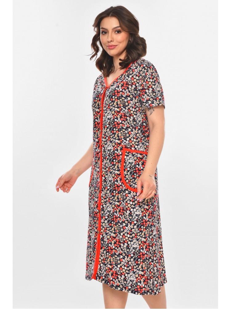 Халат женский полубатальный тёмно-синего цвета с принтом AN-3040 211346C