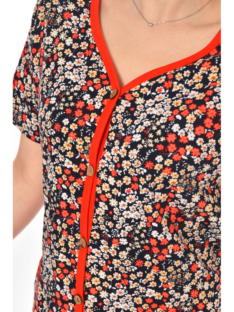 Халат женский полубатальный тёмно-синего цвета с принтом AN-3040 211346C