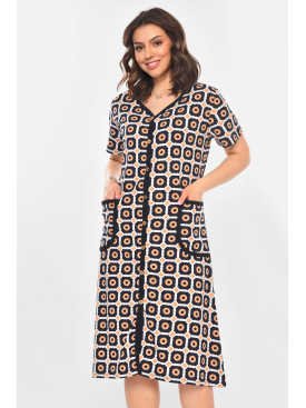 Халат женский полубатальный тёмно-синего цвета с принтом AN-3040 211347C