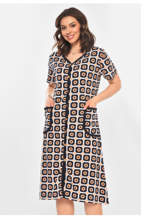 Халат женский полубатальный тёмно-синего цвета с принтом AN-3040 211347C