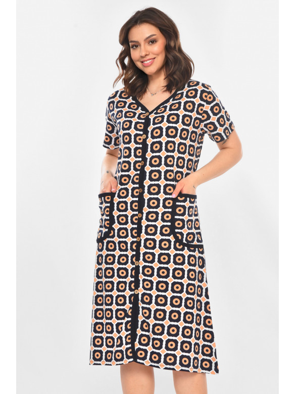 Халат женский полубатальный тёмно-синего цвета с принтом AN-3040 211347C