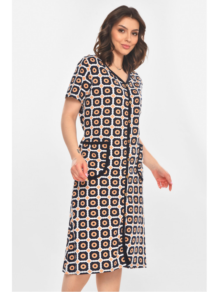 Халат женский полубатальный тёмно-синего цвета с принтом AN-3040 211347C