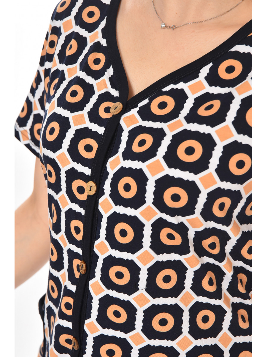 Халат женский полубатальный тёмно-синего цвета с принтом AN-3040 211347C