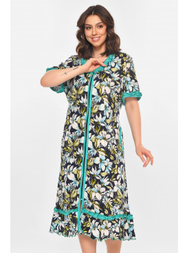 Халат женский полубатальный тёмно-синего цвета с принтом AN-3110 211348C