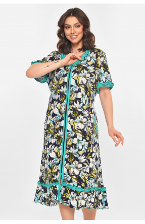 Халат женский полубатальный тёмно-синего цвета с принтом AN-3110 211348C