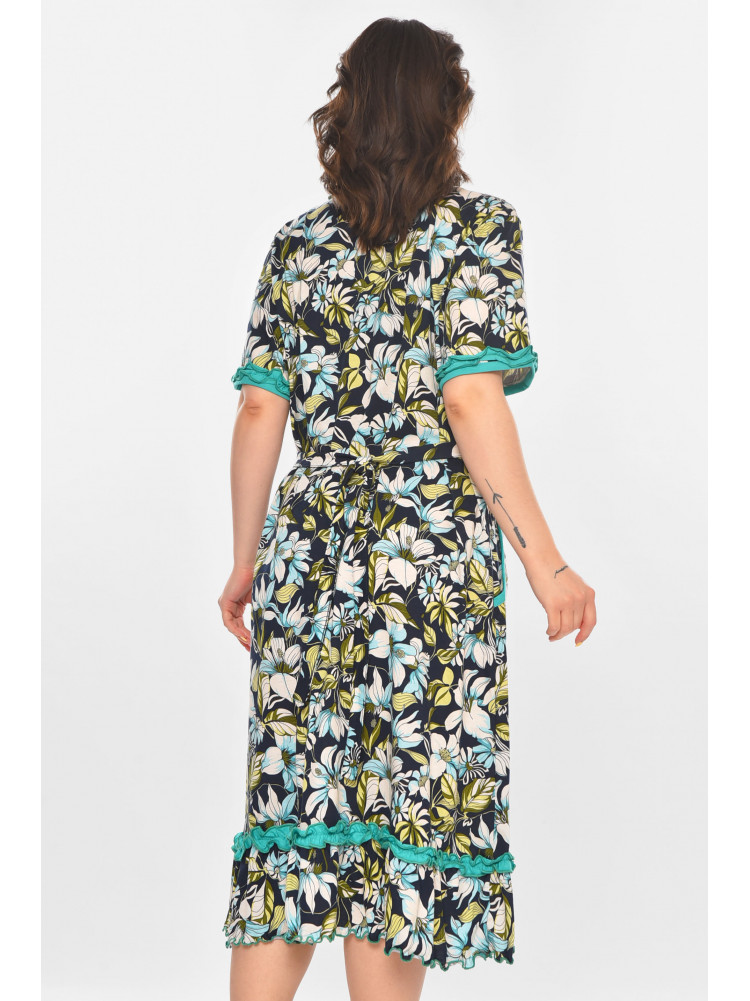 Халат женский полубатальный тёмно-синего цвета с принтом AN-3110 211348C