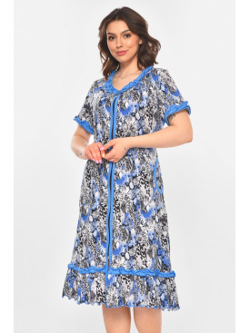 Халат женский полубатальный голубого цвета с принтом AN-3110 211349C