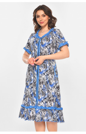 Халат женский полубатальный голубого цвета с принтом AN-3110 211349C