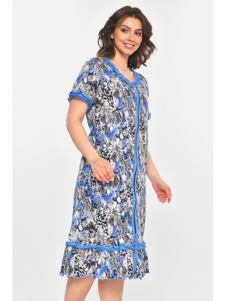 Халат женский полубатальный голубого цвета с принтом AN-3110 211349C