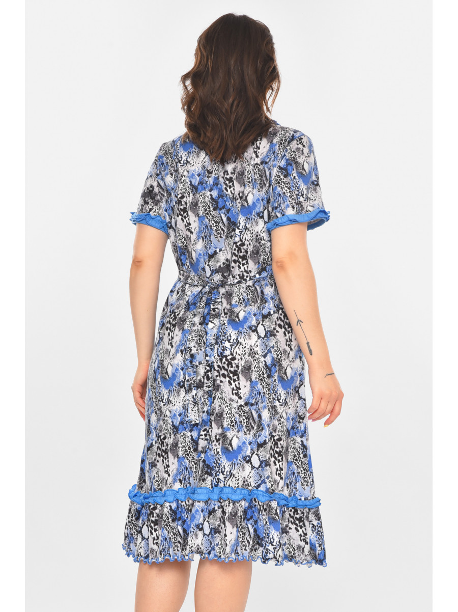 Халат женский полубатальный голубого цвета с принтом AN-3110 211349C