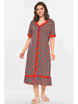 Халат жіночий напівбатальний темно-синього кольору з принтом AN-3110 211350C Халат жіночий напівбатальний темно-синього кольору з принтом AN-3110 211350C