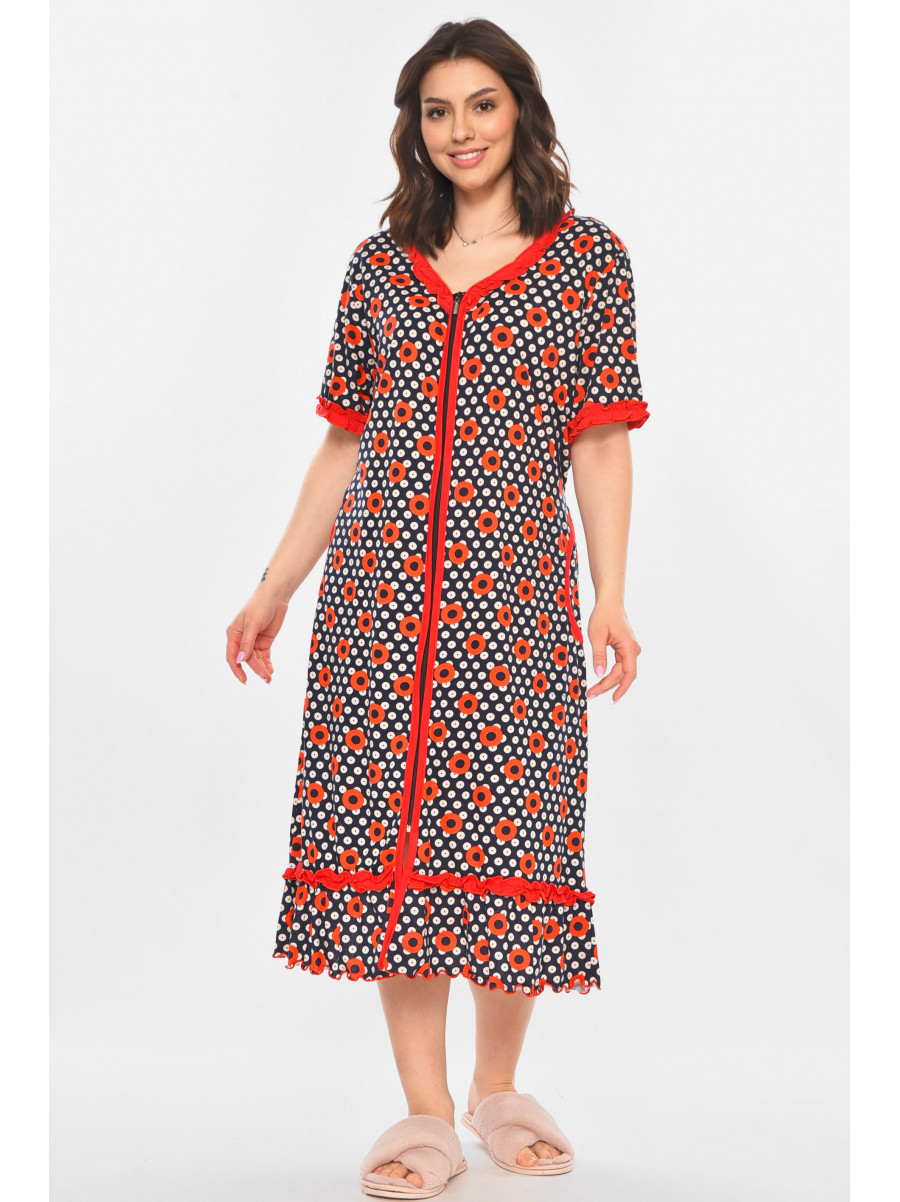 Халат женский полубатальный тёмно-синего цвета с принтом AN-3110 211350C