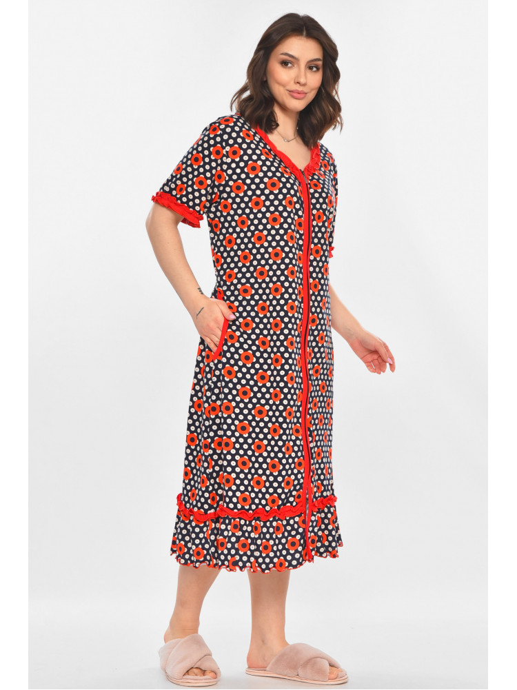 Халат женский полубатальный тёмно-синего цвета с принтом AN-3110 211350C