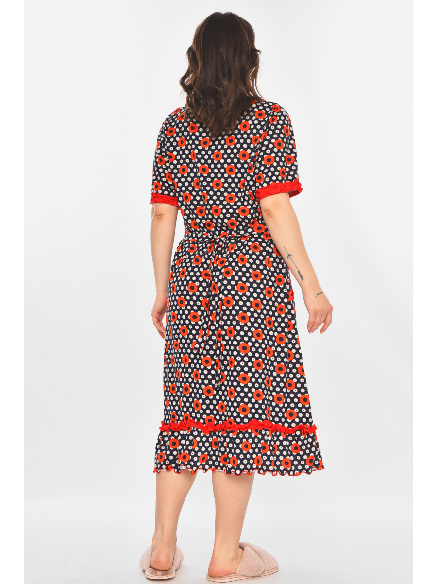 Халат женский полубатальный тёмно-синего цвета с принтом AN-3110 211350C