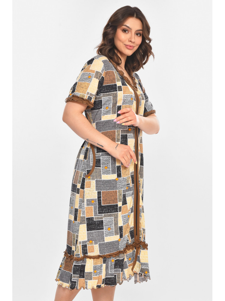 Халат женский полубатальный коричневого цвета с принтом AN-3110 211351C