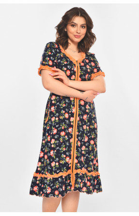 Халат женский полубатальный тёмно-синего цвета с принтом AN-3110 211353C