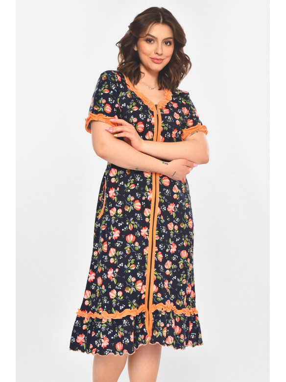 Халат женский полубатальный тёмно-синего цвета с принтом AN-3110 211353C