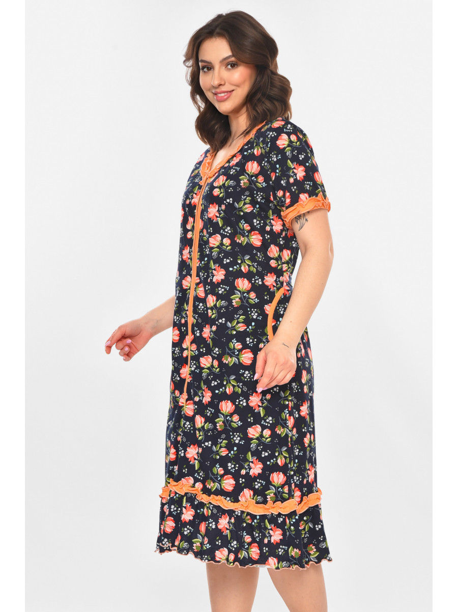 Халат женский полубатальный тёмно-синего цвета с принтом AN-3110 211353C