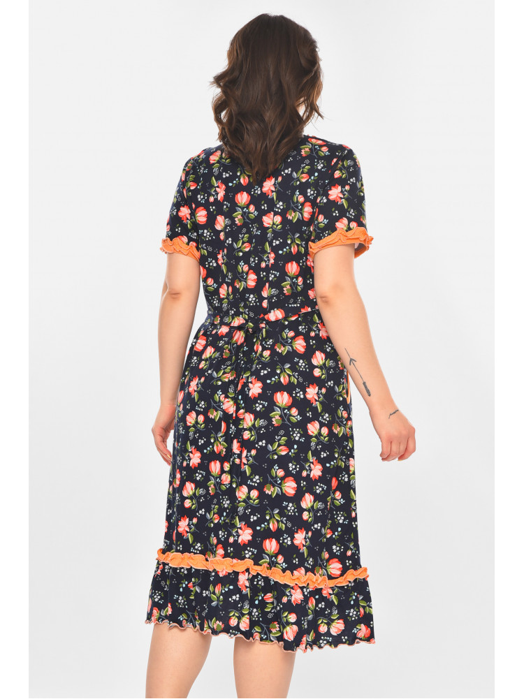 Халат женский полубатальный тёмно-синего цвета с принтом AN-3110 211353C