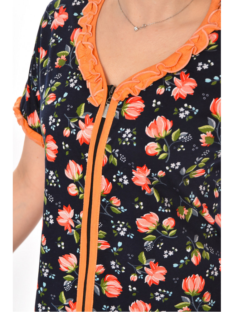 Халат женский полубатальный тёмно-синего цвета с принтом AN-3110 211353C